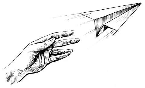 Hand and paper plane Stock Illustration