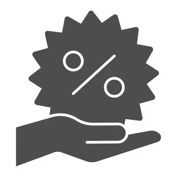 Hand and percent tag solid icon, Corona downturn concept, Discount percent with Stock Illustration