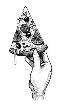 Hand and pizza Stock Illustration