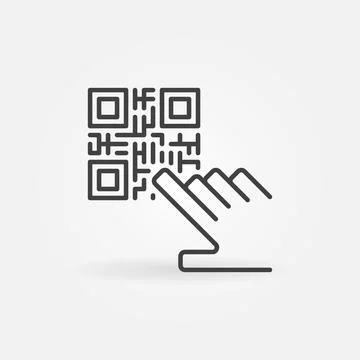 Hand and QR Code vector thin line concept icon Illustrazione stock