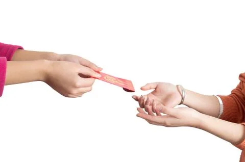 Hand and red envelope Stock Photos