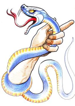 Hand and snake Illustrazione stock