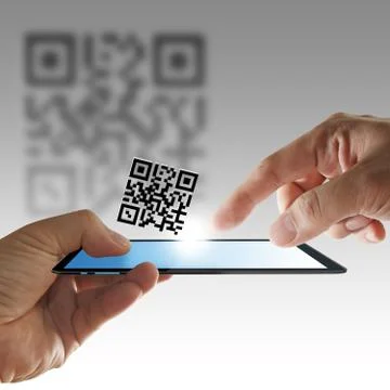 Hand and tablet computer scan qr code Stock Illustration