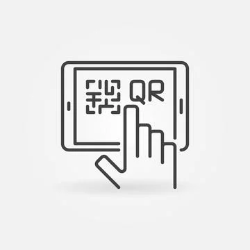 Hand and Tablet with QR Code linear vector concept icon Illustrazione stock