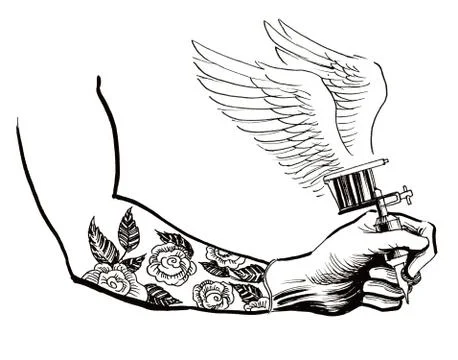 Hand and tattoo machine Illustrazione stock