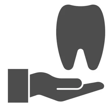 Hand and tooth solid icon. Dentistry vector illustration isolated on white. Arm Stock Illustration