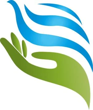 Hand and water waves, wellness, logo Stock Illustration
