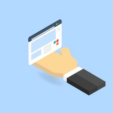 Hand and website page. The concept of site management. 스톡 일러스트