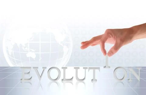 Hand and word evolution   on map background Stock Photos