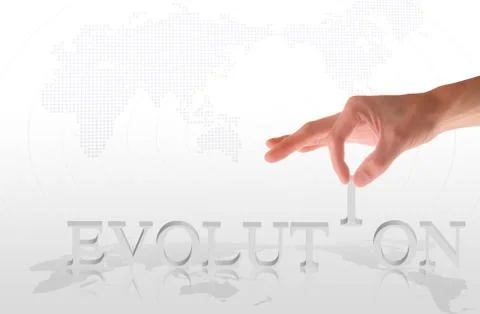 Hand and word evolution   on map background Foto stock
