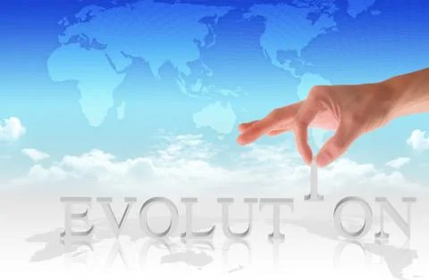 Hand and word evolution   on map background Stock Photos