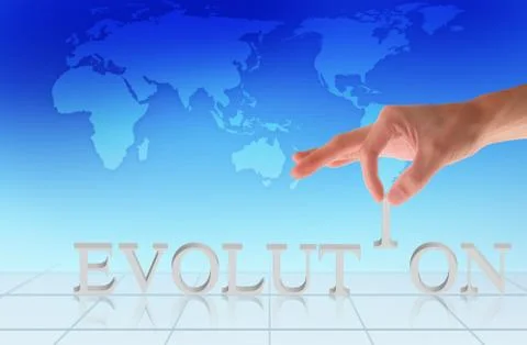 Hand and word evolution   on map background Stock Photos