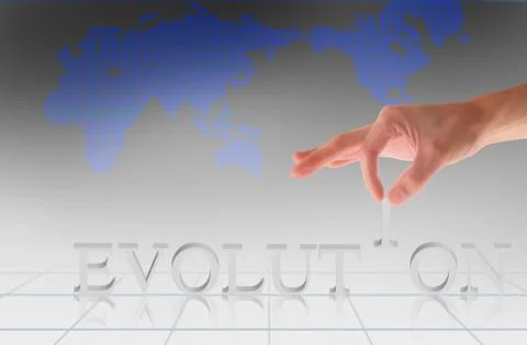 Hand and word evolution   on map background Stock Photos