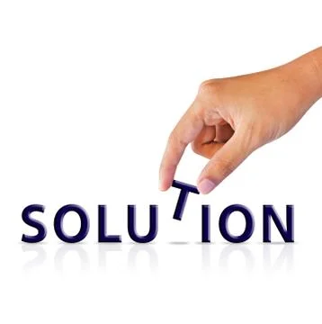 Hand and word solution puzzle on white background Stock Photos