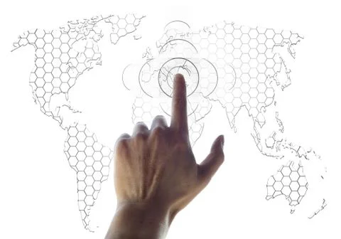 Hand and world map digital searching concept Stock Illustration