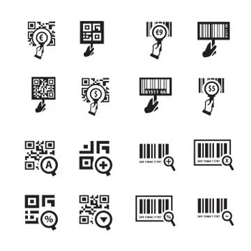 Hand and Zoom QR code icon set Stock-Illustration