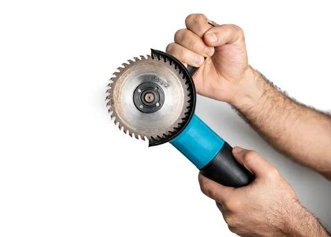 Hand with Angle Grinder Tool Isolated on White Stock Photos