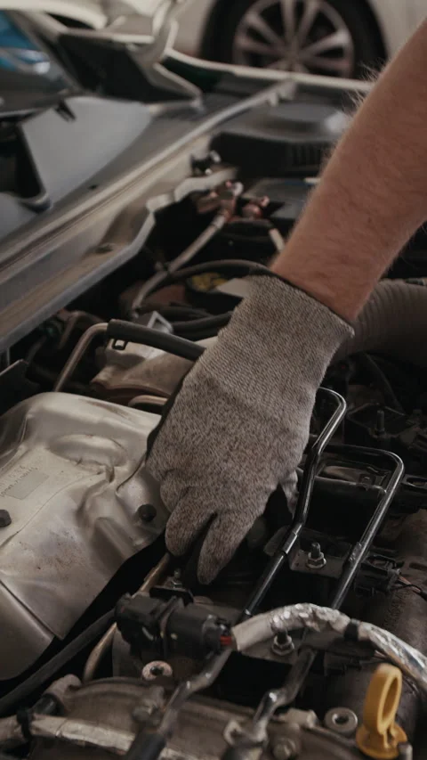 Hand of Anonymous Mechanic Removing Cap from Oil Tank in Car Engine Stock Footage 329479837
