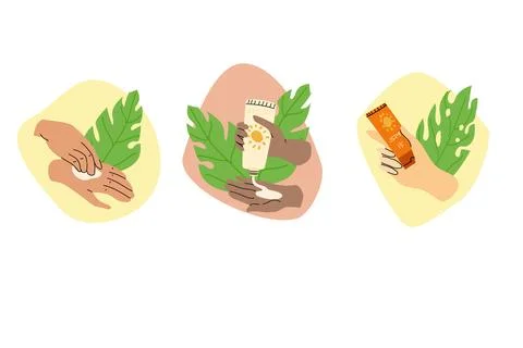 Hand applying cream, hand holding cream Stock Illustration
