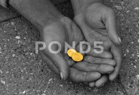 Hand arm banrupt beggar budget burden bust coin Stock Photos