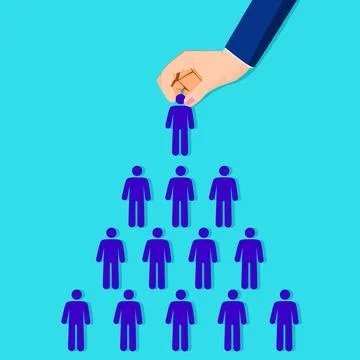 Hand Arranging Human Figures In Triangular Shape. vector illustration Stock Illustration