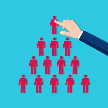 Hand Arranging Human Figures In Triangular Shape. vector illustration Stock Illustration