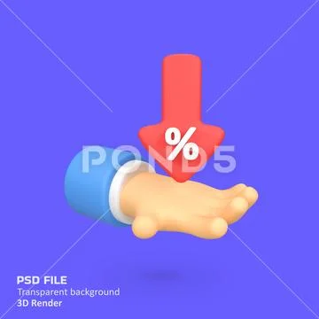 Hand with arrow low price discount isolated 3d render icon illustration PSD Template