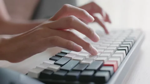 Hand of Asian woman using computer, typing  on a keyboard Video stock 166393735
