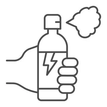 Hand with balloon of poison for insects thin line icon, pest control concept イラスト素材