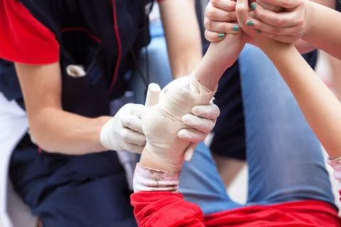 Hand bandaging. first aid training. Stock Photos