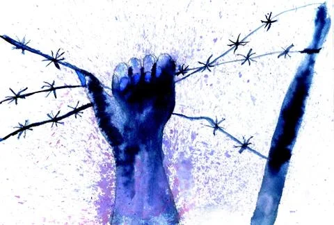 Hand with Barbed Wire 스톡 일러스트