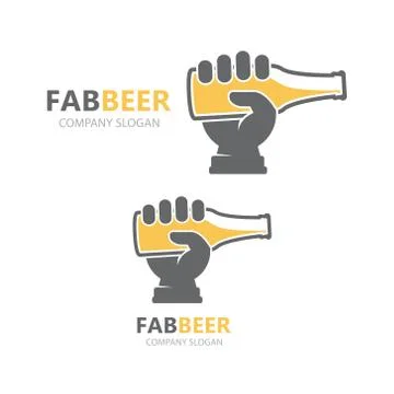 Hand with beer bottle logo design template. Stock Illustration