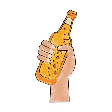 Hand with beer bottle scribble Stock Illustration