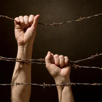 Hand behind barbed wire Stock Photos