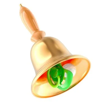 Hand Bell with baby pacifier inside. 3D rendering Stock Illustration