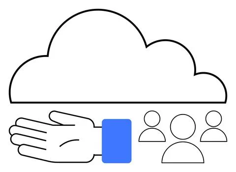 Hand Beneath Cloud and Group of People Icons Representing Cloud Technology .. 스톡 일러스트