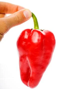 Hand with big red pepper Stock Photos