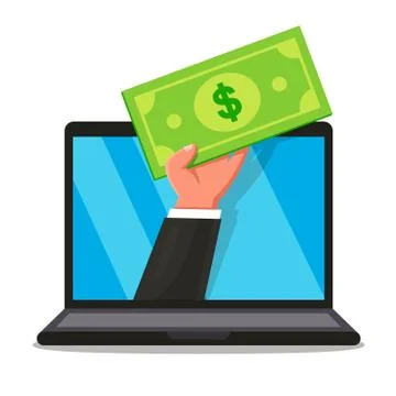 A hand with a bill in hand peeks out Stock Illustration