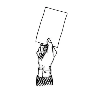 Hand with blank vertical sheet of paper Stock Illustration