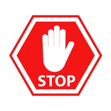 Hand blocking sign stop red on white, stock vector illustration Stock Illustration