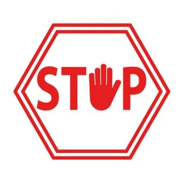 Hand blocking sign stop red on white, stock vector illustration Stock Illustration