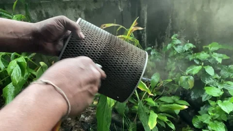 Hand blowing on car air filter Video stock 287527037
