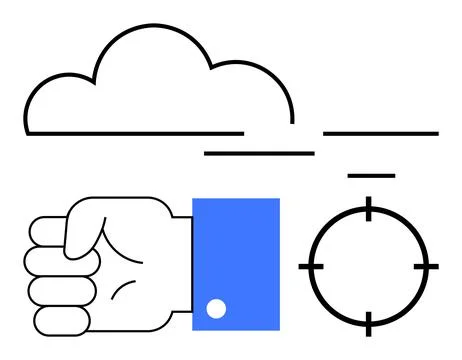 Hand with Blue Cuff and Cloud Above a Target with Crosshairs, Emphasizing 스톡 일러스트