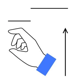 Hand with blue cuff gesturing upward beside black arrows suggests movement, i Stockillustratie
