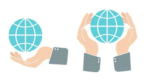 Hand with blue globe in retro style. Stock Illustration