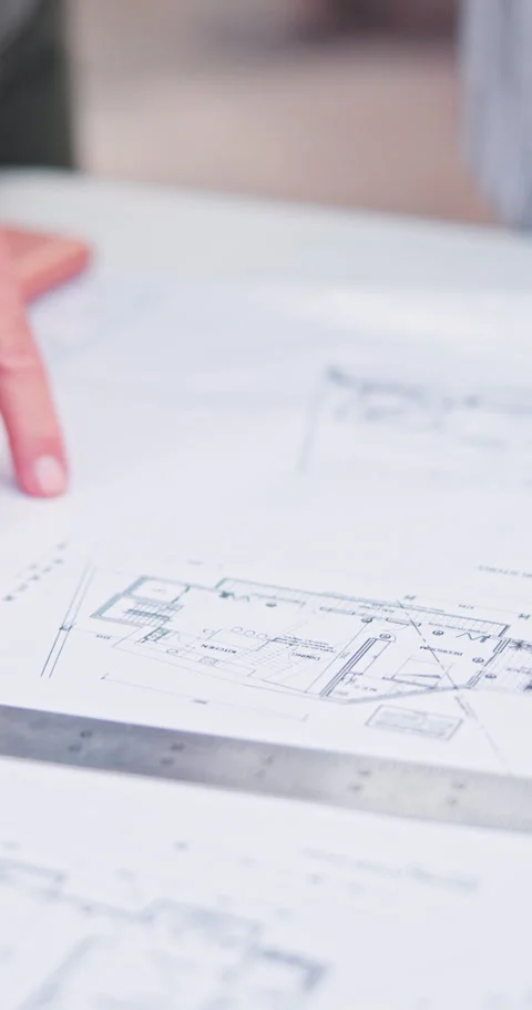 Hand, blueprint and planning with document for construction method, development Stock Footage 340948568