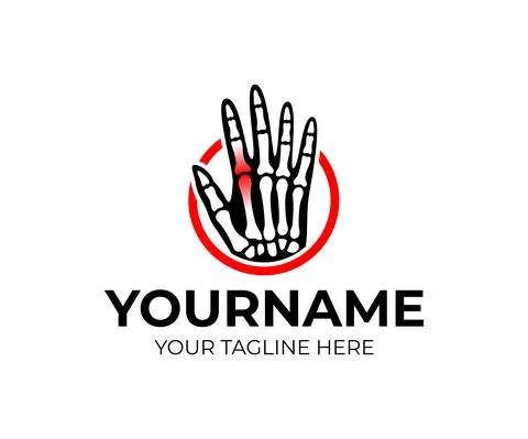 Hand with bones and a sore or inflamed joint in circle, logo design Stock Illustration