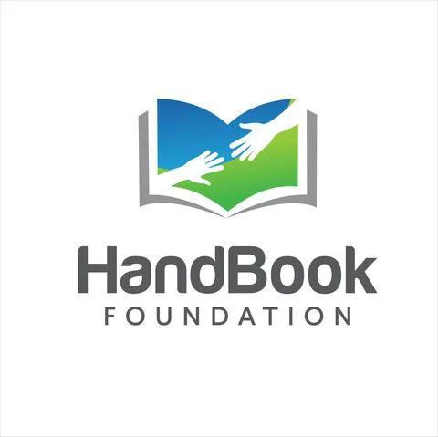Hand Book Logo Design Vector Stock. Charity Book Logo Design Element. Public lib Stock Illustration