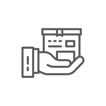 Hand with box, express delivery line icon. Ilustração Stock
