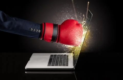 Hand boxing laptops screen Stock Photos